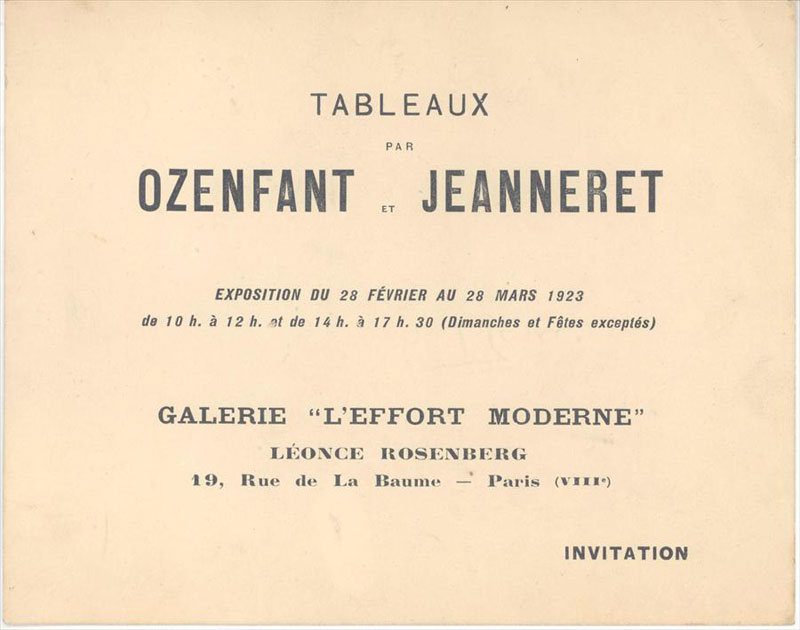 Экспозиция Озанфана и Жаннере, Галерея "L'Effort moderne", Леон Розенберг (Leonce Rosenberg), Париж, 1923