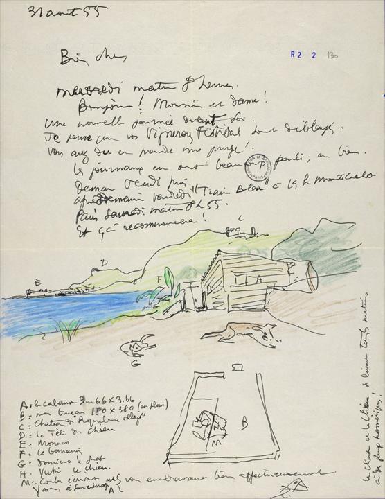 Письмо Ле Корбюзье к своей матери с наброском "Сарая", 31 августа 1955