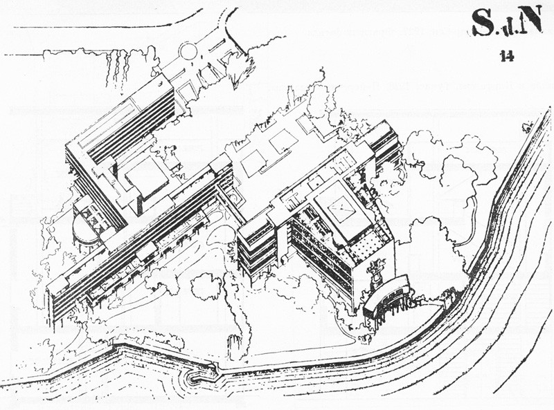 Ле Корбюзье / Le Corbusier. Конкурсный проект здания Лиги Наций в Женеве, Швейцария. 1927. Аксонометрия