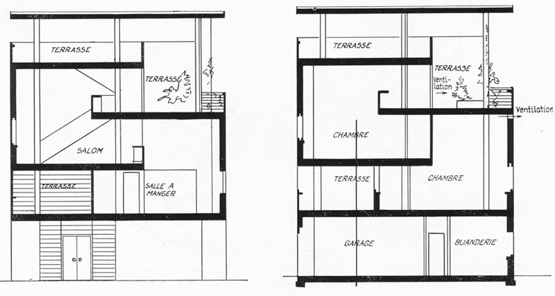 Ле Корбюзье / Le Corbusier. Вилла Baizeau, Карфаген (Carthage), Тунис. 1928. Поперечные разрезы