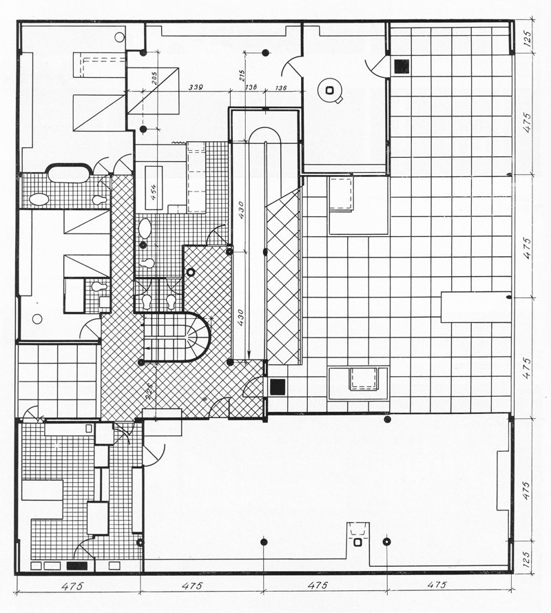 Ле Корбюзье / Le Corbusier. Вилла Савой (Villa Savoye), Пуасси (Poissy-sur-Seine), Франция. 1928-1931. План первого этажа