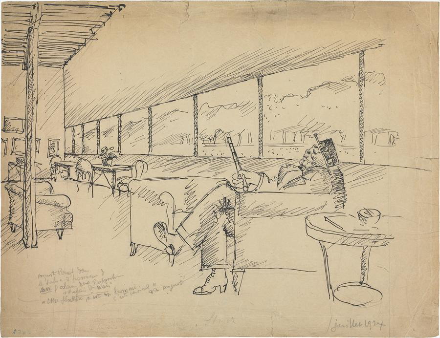 Ле Корбюзье / Le Corbusier, Auguste Perret dans le salon d'honneur de son Palais des Expositions, 1924