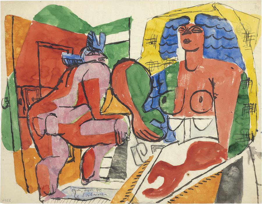 Ле Корбюзье / Le Corbusier, Etude sur le thème de "la pyrénéenne" et nu féminin passant la porte, 1940