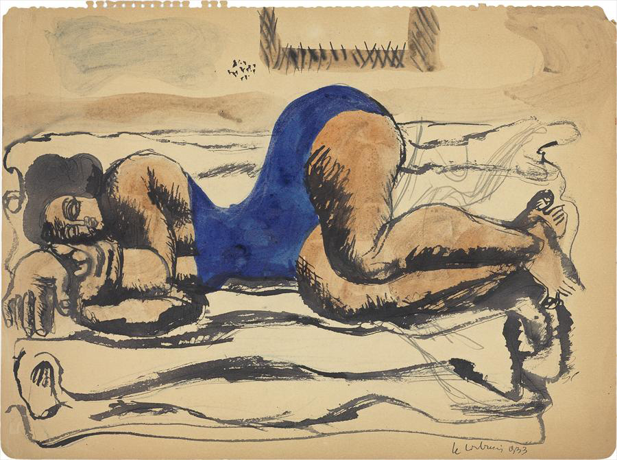 Ле Корбюзье / Le Corbusier, Femme en maillot bleue, allongée sur le côté, 1933