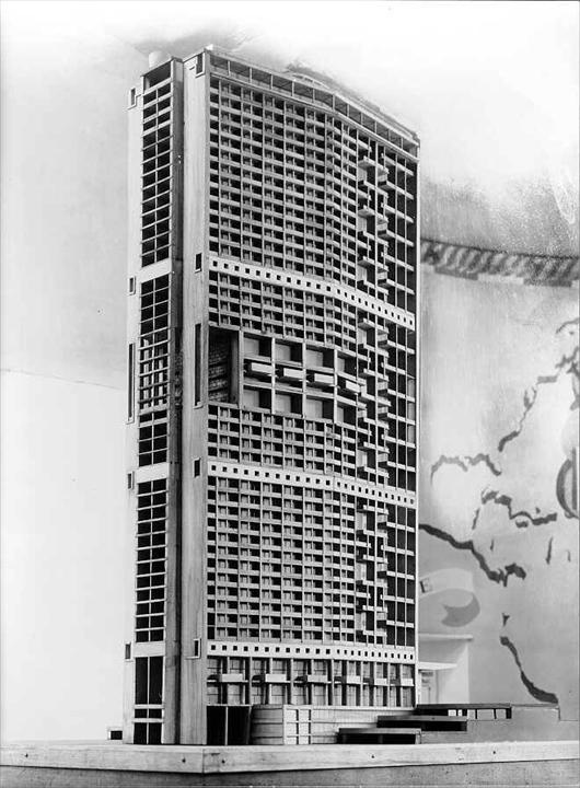Ле Корбюзье / Le Corbusier. Проект небоскреба в реконструируемом деловом приморском районе. г. Алжир, Алжир. 1938—1942