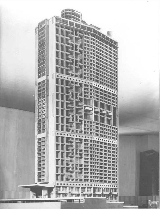 Ле Корбюзье / Le Corbusier. Проект небоскреба в реконструируемом деловом приморском районе. г. Алжир, Алжир. 1938—1942