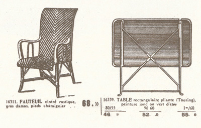 Предметы промышленного производства для повседневного пользования, воспроизведенные в книге «Декоративное искусство сегодня»: Деревянные кресло, стол
