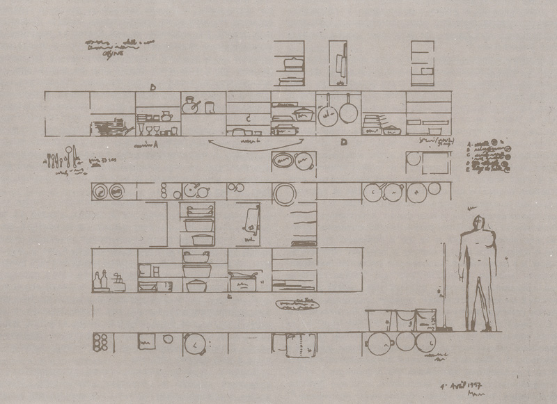 Ле Корбюзье / Le Corbusier. Наброски оборудования для кухни. 1957