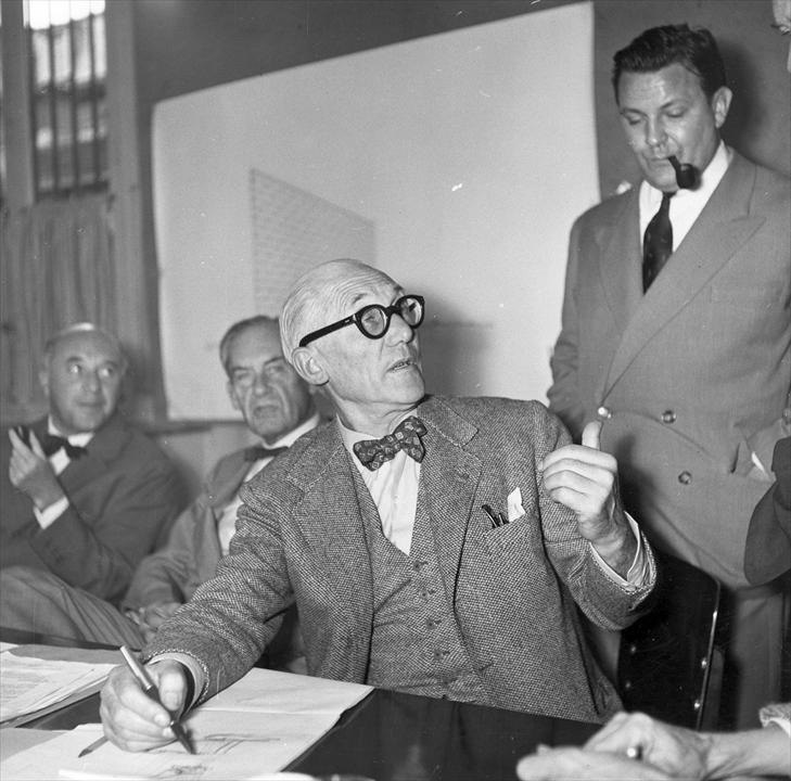 Эрнесто Роджерс, Вальтер Гропиус, Ле Корбюзье в составе Комитета пяти в работе над проектом ЮНЕСКО, Париж, 1950