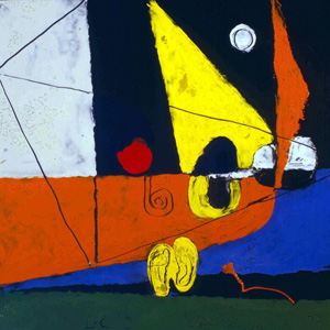 Composition avec lignes géométriques jaunes, oranges, bleues, 1962