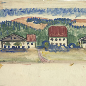 Paysage de montagne avec maisons, 1910
