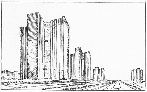 Ле Корбюзье / Le Corbusier. «План Вуазен» (Plan Voisin). Проект реконструкции центра Парижа. 1925. Перспектива