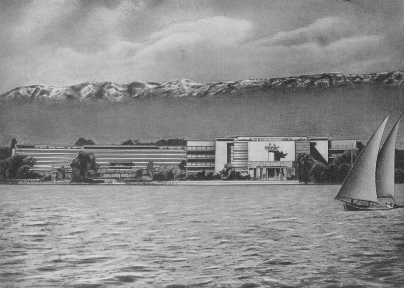 Ле Корбюзье / Le Corbusier. Конкурсный проект здания Лиги Наций в Женеве, Швейцария. 1927. Вид с озера