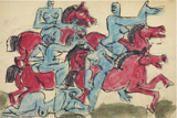 Ле Корбюзье / Le Corbusier, Chevaux rouges et cavalières bleues, au bas femme bleue couchée, 1936