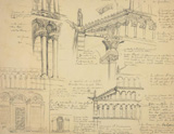 Ле Корбюзье / Le Corbusier, Cinq croquis sur une même feuille d'une façade ornée d'arcades et de colonnettes, 1907