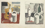 Ле Корбюзье / Le Corbusier, Deux études - L'une violon vertical, pile d'assiettes, verre, pipe et maison - L'autre pile d'assiettes, pipe et maison, 1920