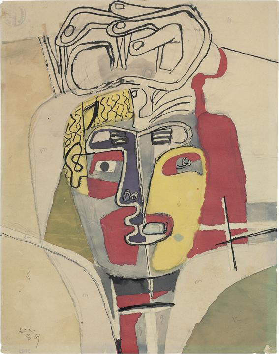 Ле Корбюзье / Le Corbusier, Entrée de ville. Etude "abstractisée" à partir du portrait de femme. Etude pour "mains croisées sur la tête", 1939