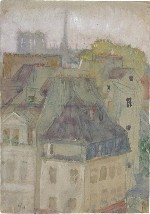Ле Корбюзье / Le Corbusier, Vue des toits de Paris. Notre-Dame au fond, 1908