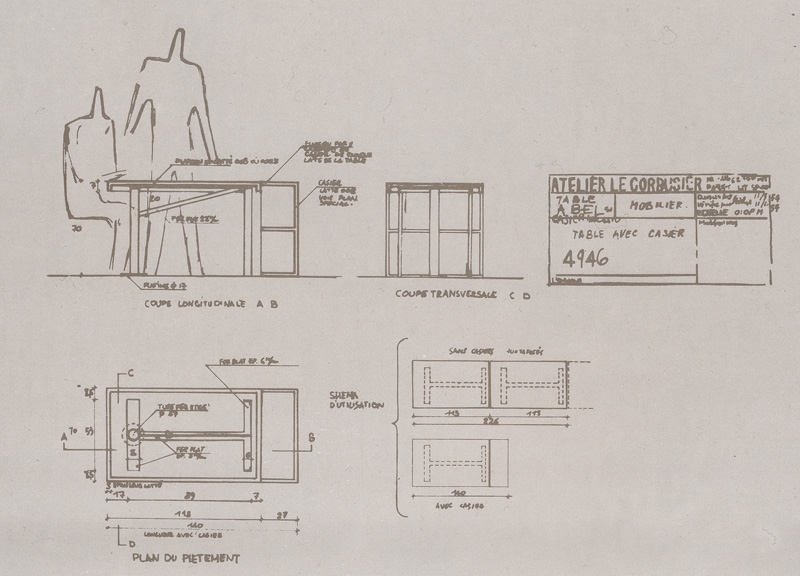 Ле Корбюзье / Le Corbusier. Проект письменного стола с ящиками. 1954